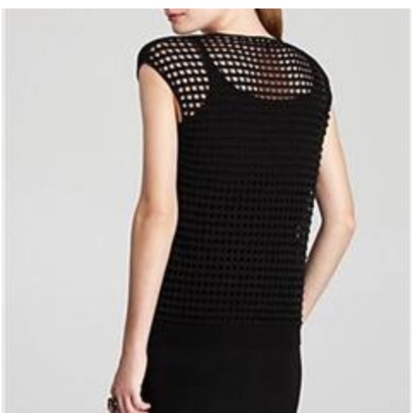 Eileen Fisher Black Sheer Waterfall Front with Open Knit back detail Top Blouse - Picture 2 of 10